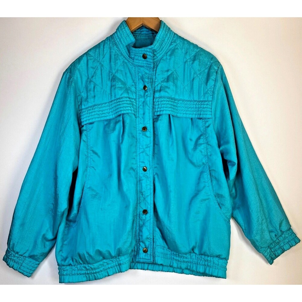 Vintage 80s Abraxas Turquoise Quilted‎ Nylon Snap Jacket Small Lightweight Retro